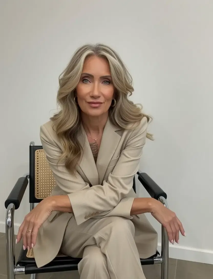 Kimberly, TheNurseKimberly_Wellness, in a cream suit